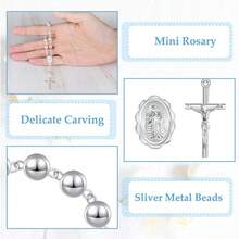 Bộ quà tặng lễ rửa tội 60 món gồm 30 chuỗi hạt Mân Côi mini mạ vàng, chuỗi hạt Mân Côi Công giáo và 30 túi vải organza, thích hợp làm quà tặng lễ rửa tội, lễ rước lễ lần đầu, quà tặng tiệc cưới (màu bạc) - Nhiều màu - Xem 3