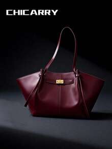 时尚大容量梯形设计奢华PU皮革女士单肩包，设计师款别致锁扣手提包，高品质腋下包 - 彩色 - 查看 3