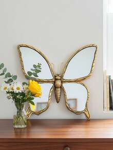 1PC Luxury Butterfly Shaped Decorative Hanging Ornament, Creative Living Room Butterfly Background Wall Decor, Home Decor Craft, Butterfly Makeup Mirror, Rococo Wall Decor, Carved Wall Ornament, Entryway Decorative Mirror, Vintage Hanging Mirror, Wall Art Mirror - Multicolor - View 8