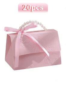 10/20个装仿珍珠装饰礼盒，珍珠手柄装饰纸质礼盒，精致粉色礼品包装盒，适用于情人节、婚礼、派对装饰、节日等场合，凸版印刷花朵糖果盒迷你包装袋纸盒，适用于礼品套装、小礼品袋、婚礼回礼、派对装饰、情人节装饰、情人节礼盒 - 粉色 - 查看 12