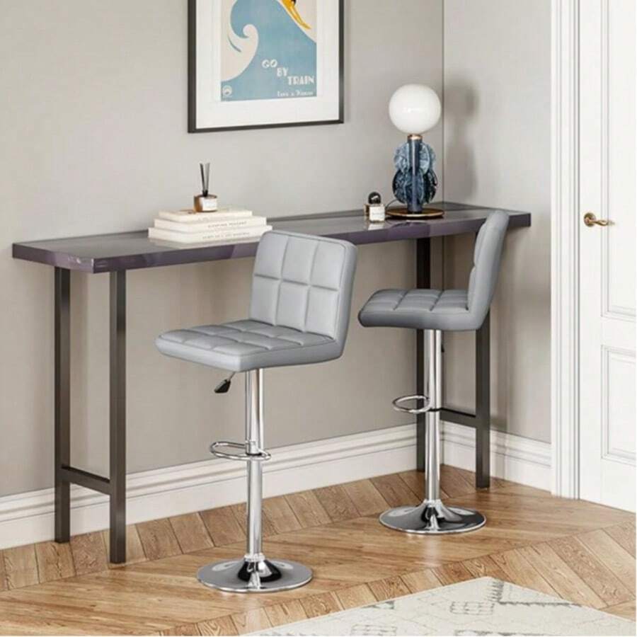 Bar Stools Set Of 2, Faux Leather Breakfast Bars Stools, Swivel Height Adjustable Bar Chairs With Armrest Backrest And Footrest For Breakfast Bars Counter Kitchen Restaurant - Gray Without Armrests - View 1