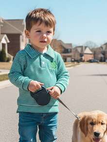 Sudadera de primavera para bebé niño pequeño con estampado de trébol a rayas y letras bordadas, cuello con medio botón, manga larga, ropa sencilla para festivales, ideal para niños de 12 meses a 5 años. - Verde - Ver 4