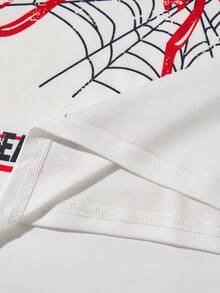 2pcs/Set Older Boys Casual Street Fashion Disguise Letter & Spider Graphic Tee And Camouflage Print Wide Leg Pants Outfit, Spring/Summer - White - View 5