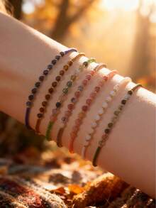 1 件波西米亚度假风格雕刻纹理天然石珠可调节绳手链，幸运石友谊手链情侣手链