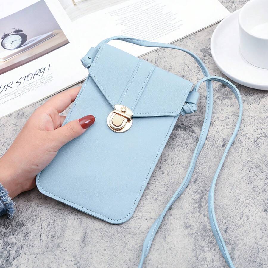 Cartera de teléfono con pantallaáctil de cuero PU con hebilla de bloqueo para mujeres, cartera pequeña vintage para estudiantes - Negro - Ver 1