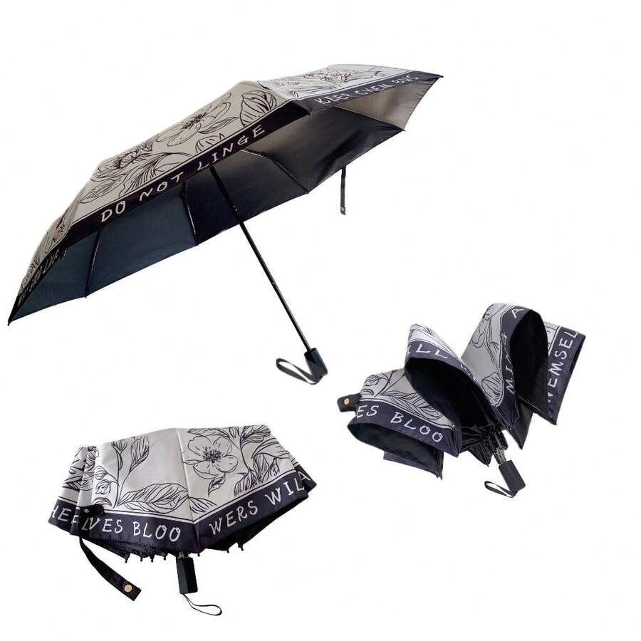 复古法国玫瑰时尚简约黑色乙烯基两用雨伞遮阳防雨浪漫 - 彩色 - 查看 1