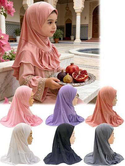 1pc Girls' Soft Solid Color Headscarf With Ruffle Trim, 2-6 Years Old, Comfortable Breathable Baby Versatile Headwrap, Suitable For Daily Wear, Multiple Colors Available, Spring/Summer