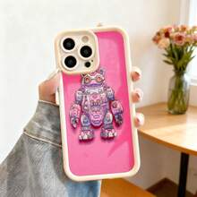 Cubierta de teléfono con diseño de robot rosa para iPhone 14 Pro Max funda protectora con estampado de robot futurista en tonos rosados y morados ideal para amantes de la tecnología y el estilo retrofuturista - Café integral - Ver 4