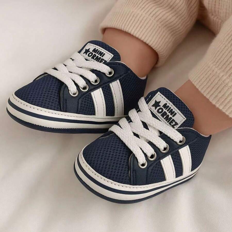 Tenis deportivos para bebé – Estilo casual unisex en color negro, rosa, blanco, marino con franjas blancas - Azul Marino - Ver 1