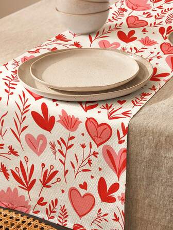 1pc Valentine's Day Pattern Table Runner/Placemat, Suitable For Holidays, Parties, Birthdays, Dinners, Kitchen & Dining Room Table Decor, All Season Home & Living Decor