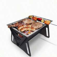 Parrilla de carbon portatil ligera plegable facil de usar y limpiar exterior para camping picnic jardin playa fiesta 8.5 x 4.6 x 4.9 pulgadas - Negro 1Xpequeño - Ver 1