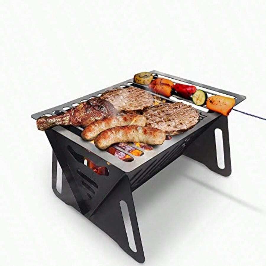 Parrilla de carbon portatil ligera plegable facil de usar y limpiar exterior para camping picnic jardin playa fiesta 8.5 x 4.6 x 4.9 pulgadas - Negro 1Xpequeño - Ver 1