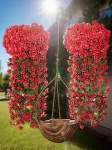 2株仿真紫藤花假吊兰 - 逼真的室内/室外塑料藤蔓，带有亮粉色、紫色和红色花朵，以及浓密的绿色叶子，适合婚礼、花园、露台、门廊和家居装饰 - 全年低维护装饰 - 彩色 - 查看 7