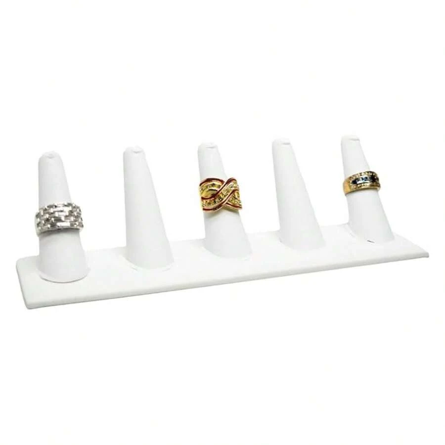 Caja de joyería de piel sintética blanca con soporte para 5 anillos de 8x2.12x2.2 pulgadas con base cuadrada - Organizador de anillos para o uso personal - Soportes de exhibición para anillos - Multicolor 785 - Ver 1