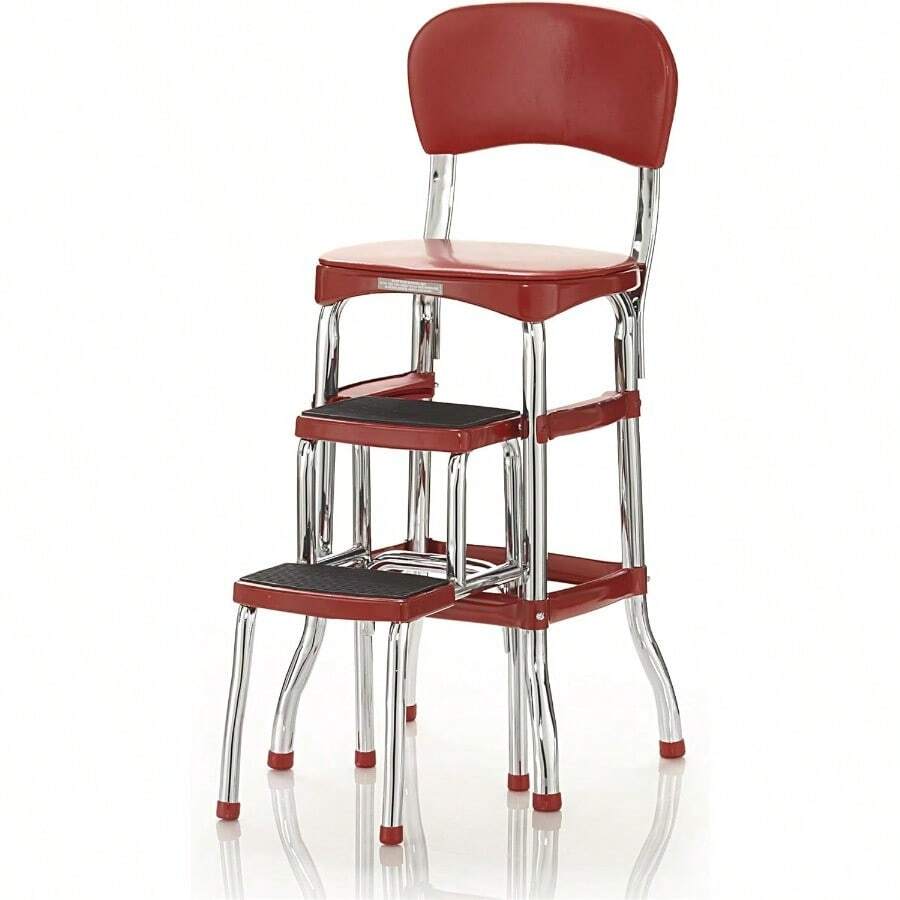 ASDCosco Stylaire Retro Chair + Step Stool with Flip-Up Vinyl Seat Gold - Asiento abatible+Rojo - Ver 1