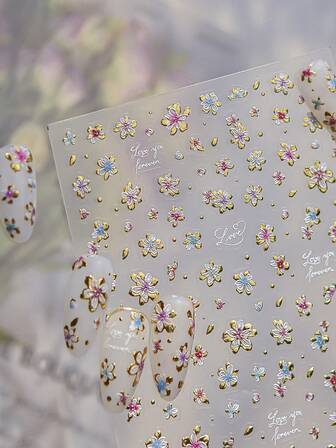 1 st 5D metallnagelklistermärken, retro ljusa lyxiga dekorativa klistermärken, skimrande guldblommande nageldekorationer, självhäftande gör-det-själv-nagelklistermärken och klistermärken, nagelprodukter och nageltillbehör nagelverktyg
