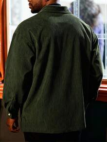 Plus Size Men's Casual Solid Color Corduroy Fabric Turndown Collar Long Sleeve Button Up Pocket Shirt Jacket, Suitable For Outdoor Activities, Commuting, Leisure, Must-Have