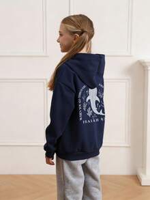 1 件 Tween Girl 保暖连帽运动衫，适合年轻学生的保暖休闲套头衫，适合秋冬季、Y2K/休闲/街头服饰/时尚/简约/可爱/学院风 - 藏蓝色 - 查看 2