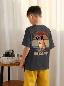 Boys & Teens Students Casual Printed Round Neck Short Sleeve T-Shirt, Summer Top