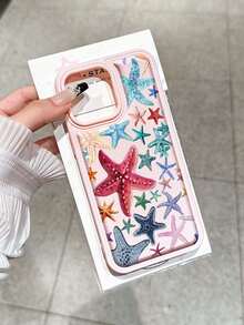 Starfish Pattern Anti-Drop Textured Leather Soft Phone Case Suitable For Apple 17/16 Pro Max, 14/13, 16 12, 11 Pro Max, XS Max, X, XR, 8, 7, 14 Plus, Can Be Used As Birthday Gift, Girlfriend, Boyfriend Or Self-Use - Pink - View 1