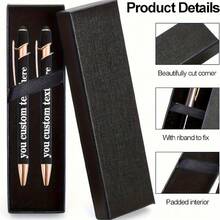 2pcs Customizable Engraved Logo/Name Multi-Function Classic Stylus Ballpoint Pen Set, Retractable, Comes With Elegant Gift Box, Black Ink Pen With Metal Accents, Suitable For Engagement, Wedding, Bridal Shower, Christmas, Valentine's Day Gifts For Her, Office Supplies, Support Company Customization [Custom Text] - Sets - View 13