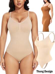Women Shaping Thong Bodysuit Tummy Control Slimming Body Shaper Jumpsuit Shapewear Waist Trainer Tops - Beige - View 1