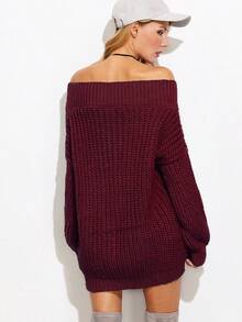 Women Sweater Dresses - Burgundy - View 2