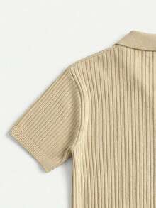 Men's Short Sleeve Knit Sweater, Casual Striped Polo Collar Pullover Knitwear Top, Spring/Autumn - Apricot - View 5