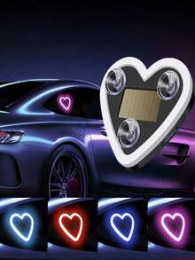 1 pieza Luz de neón LED con forma de corazón alimentada por energía solar, lámpara de ambiente con forma de corazón, luz ambiente LED inalámbrica incorporada, adecuada para tu coche - Multicolor - Ver 2