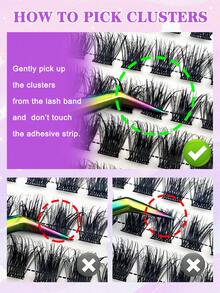 120pcs Self-Adhesive False Eyelash Clusters, Fluffy & Soft, 8-16mm Mixed Length Set, DIY Self-Stick Eyelash Extension Pre-Glued Clusters, Natural & Lengthening, D-Curl, No Glue, No Makeup Remover, Cat Eye Lashes - D - View 8