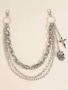 1件装多层男士裤链，时尚嘻哈男女通用裤链，配有月亮、太阳、十字架、骷髅吊坠，腰部配饰，街头派对佩戴，礼品首饰