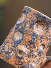 1pc 280ml Asymmetrical Handle Ceramic Latte Cup, High-Fashion Couple Water Mug, Personalized Milk Mug, Breakfast Cup With Latte Art, Creative Coarse Pottery Office Cup, Graduation Party Cup, Made In China Tea Set