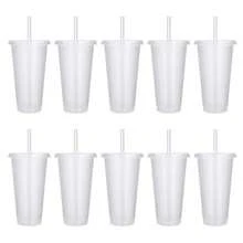 PromoClick Paquete de 10 Vasos de plástico transparente con tapa traslúcida. (Incluyen popote) Cap. 700 ml - transparente - Ver 5