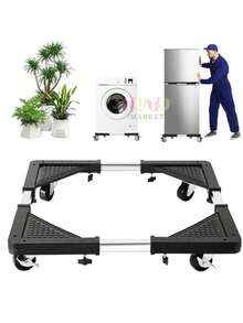 Soporte para lavadora, soporte para refrigerador, soporte de carga, base de soporte móvil ajustable, ruedas telescópicas para carro de muebles, base para lavadora de tamaño ajustable, base extraíble, soporte para lavadora con ruedas, soporte para rodillos con carro, base ajustable para soporte para lavadora con carro, base móvil ajustable universal, soporte para secadora de refrigerador portátil, artículos para el hogar, fácil de limpiar, adecuado para gabinetes de refrigerador, secadoras, lavadoras y otros electrodomésticos (negro) - Negro - Ver 1