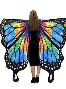 1pc Women's Carnival Lively Butterfly Wing Cape - Colorful Polyester Fairy Cloak Without Feathers, Perfect For Halloween Costume Parties - Multicolor - View 4