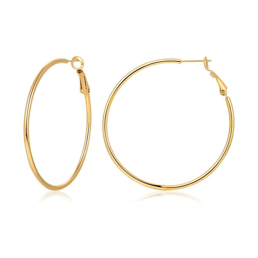 14K镀金圈形耳环，低过敏性，轻盈垂坠耳环 - 金色 - 查看 1