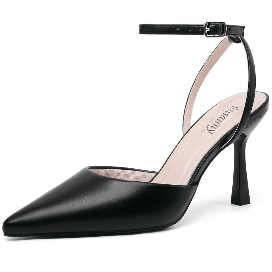 Susanny Heels For Women Stiletto Closed Pointed Toe Backless Dress Shoes High Heels Sexy Kitten Pumps Wedding Guest Party Dance Prom Dressy Comfort Shoes - 黑色PU - 查看 1