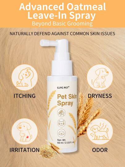 GJYC PET Oatmeal Spray For Dogs & Cats - Itchy Skin Relief For Pets - Soothes Hot Spots, Allergies, Dry Skin & Discomfort - Leave-In Detangling Moisturizer For Puppy & Cat - 2.03 Oz