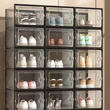 1pc Transparent Plastic Stackable Shoe Display Box - Stackable & Foldable Storage Box For High Heels, Shoes And Bags - Multicolor - View 2