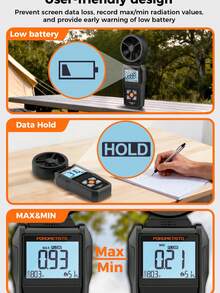 AEM01 Digital Handheld Anemometer, Measures Wind Speed, Temperature And Wind Chill Index, Records Max/Min Values