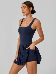 NcmRyu 1 Bộ váy thể thao nữ thời trang không đường may, có túi, thích hợp cho hoạt động ngoài trời như đi bộ đường dài, chạy bộ, tập thể dục, tennis, pickleball, golf. - Xem 5