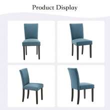 Juego de 2 sillas de cocina tapizadas con ribete de tachuelas, juego de 2 sillas de comedor ergonómicas con respaldo alto para un asiento cómodo, sillas de comedor modernas con patas de madera resistentes para comedor y cocina. - Azul Marino - Ver 4