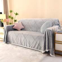 1pc Soft & Warm Snowflake Fleece Blanket, Simple Solid Color Edged Sofa/Bed Cover, Light Grey