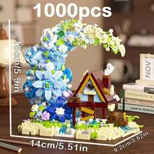 950片月亮花积木玩具套装，家居装饰，创意3D墙面艺术装饰，精致花卉积木套装，情人节小颗粒DIY趣味节日/生日礼物，1000+片 - 彩色 - 查看 14