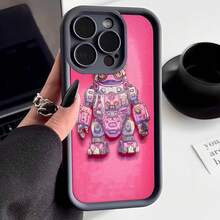 Cubierta de teléfono con diseño de robot rosa para iPhone 14 Pro Max funda protectora con estampado de robot futurista en tonos rosados y morados ideal para amantes de la tecnología y el estilo retrofuturista - Café integral - Ver 3