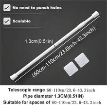 65-115cm Adjustable Curtain Rod Bracket, Shower Curtain Rod Holder, Curtain Rod Support, Shoe Cabinet Bracket, No Drill Shower Curtain Rod Holder, Wall Mounted Curtain Hook, Towel Bar Holder Hook, Accessories For Kitchen, Bathroom, Bedroom, Living Room - White - View 10