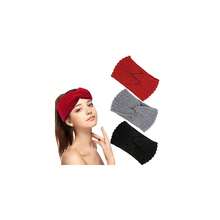 Stirnband Damen Winter, 3 Stück Stirnbänder Strick, Haarbänder Mädchen, Haarband Ohrenwärmer Elastische, Kopfband Stirnband Frauen (Schwarz, Grau und Rot)-4055 - Schwarz - Übersicht 1