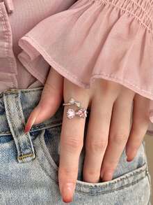 1 pieza Anillo de lazo con strass en color oro rosa, anillo de dedo delicado y de moda, diseño único, anillos de pareja elegantes