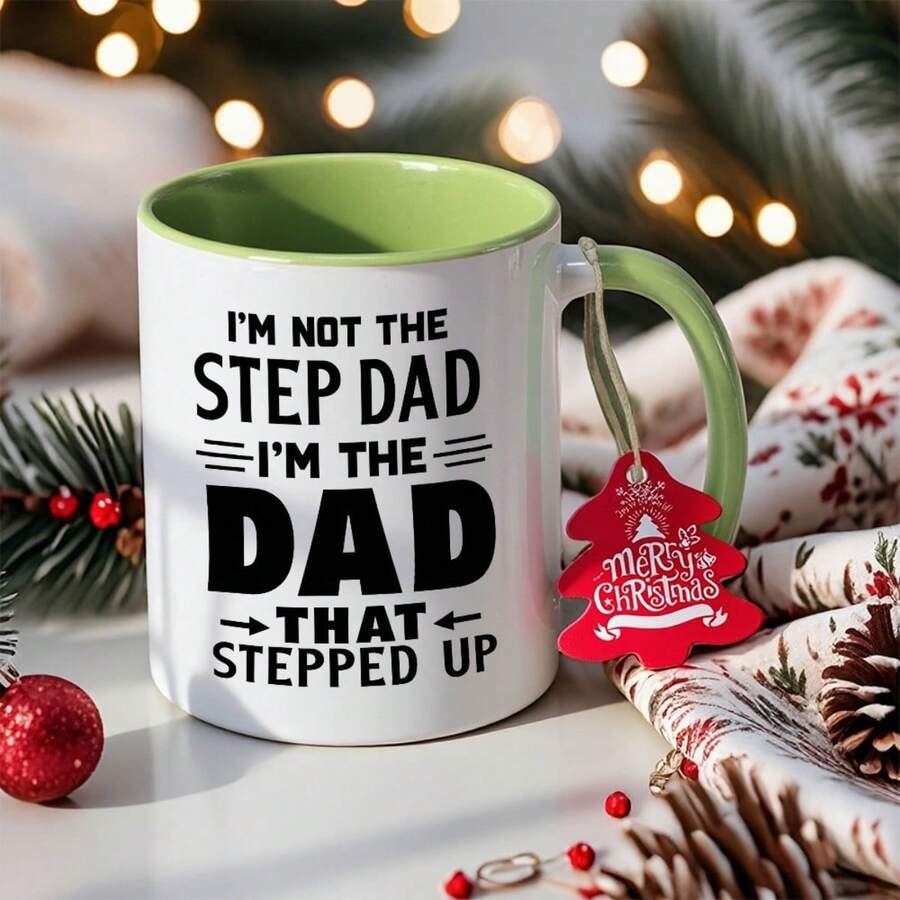 1pc Funny Stepdad Mug - "I'm Not The Step Dad I'm The Dad That Stepped Up" Coffee Cup, 11oz Ceramic Cup With Stepdad Design, Dishwasher , Birthday/Christmas/Thanksgiving Gift, For Home & Office Use, Playful Design, Premium Quality - 橘色 - 查看 1