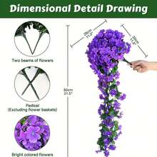 2株仿真紫藤花假吊兰 - 逼真的室内/室外塑料藤蔓，带有亮粉色、紫色和红色花朵，以及浓密的绿色叶子，适合婚礼、花园、露台、门廊和家居装饰 - 全年低维护装饰 - 彩色 - 查看 5